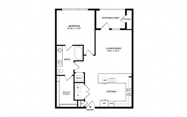 Rendering of the The Cove - A4 floor plan with 1 bedroom[s] and 1 bathroom[s] at Windsor Lakeyard District