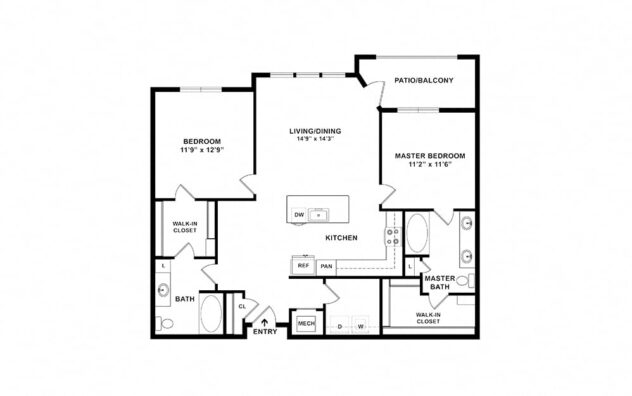 Rendering of the The Port - B2 floor plan with 2 bedroom[s] and 2 bathroom[s] at Windsor Lakeyard District