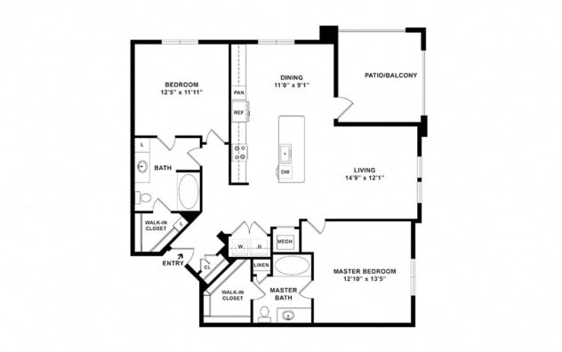 Rendering of the The Reservoir - B3 floor plan with 2 bedroom[s] and 2 bathroom[s] at Windsor Lakeyard District