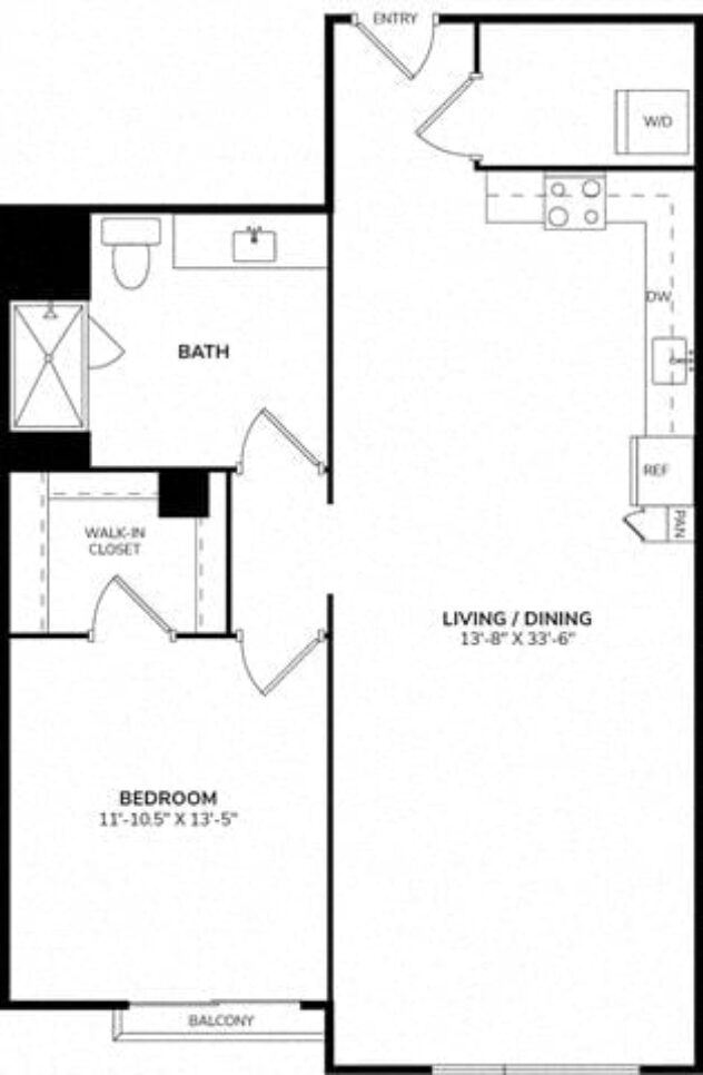 Rendering of the A10 floor plan with 1 bedroom[s] and 1 bathroom[s] at The Marston by Windsor