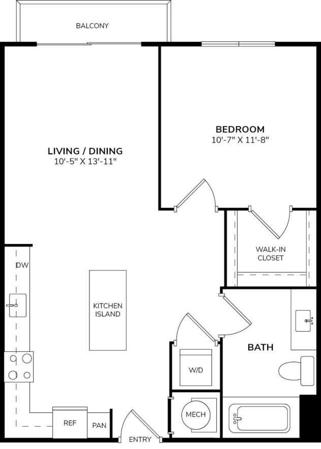 Rendering of the A1a floor plan with 1 bedroom[s] and 1 bathroom[s] at Céntrico by Windsor