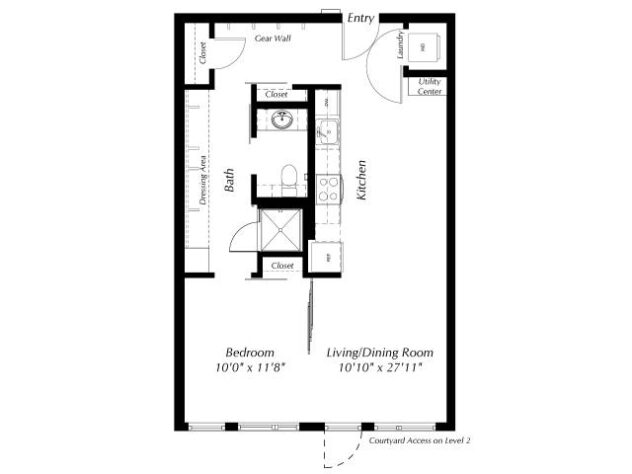 Rendering of the A1V-743-1 floor plan with 1 bedroom[s] and 1 bathroom[s] at Windsor Ballard