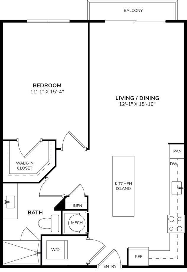 Rendering of the A2 floor plan with 1 bedroom[s] and 1 bathroom[s] at Céntrico by Windsor