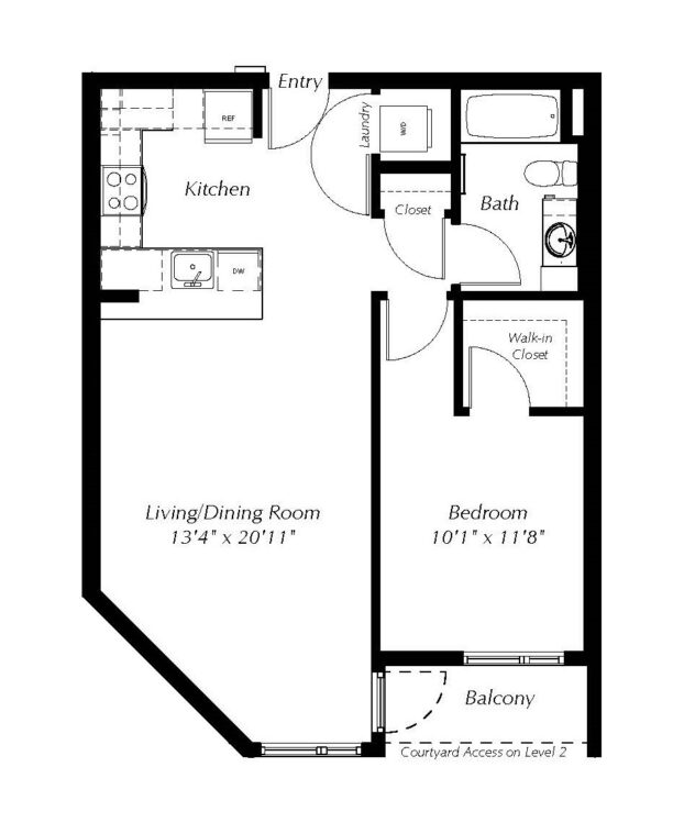 Rendering of the A4 floor plan with 1 bedroom[s] and 1 bathroom[s] at Windsor Ballard