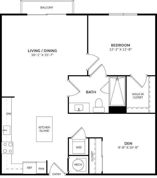 Rendering of the A4d floor plan with 1 bedroom[s] and 1 bathroom[s] at Céntrico by Windsor