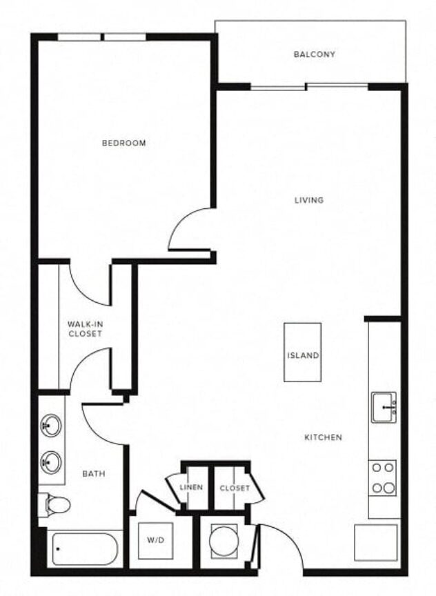 Rendering of the A7 floor plan with 1 bedroom[s] and 1 bathroom[s] at Morningside Atlanta by Windsor