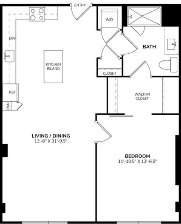 Rendering of the A8h floor plan with 1 bedroom[s] and 1 bathroom[s] at The Marston by Windsor