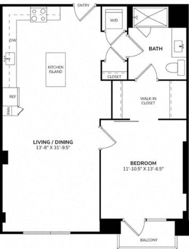 Rendering of the A8i floor plan with 1 bedroom[s] and 1 bathroom[s] at The Marston by Windsor