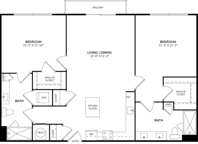 Rendering of the B1 floor plan with 2 bedroom[s] and 2 bathroom[s] at Windsor at Pembroke Gardens