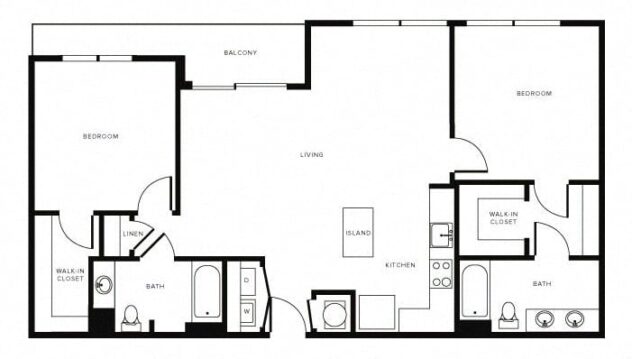 Rendering of the B10 floor plan with 2 bedroom[s] and 2 bathroom[s] at Morningside Atlanta by Windsor