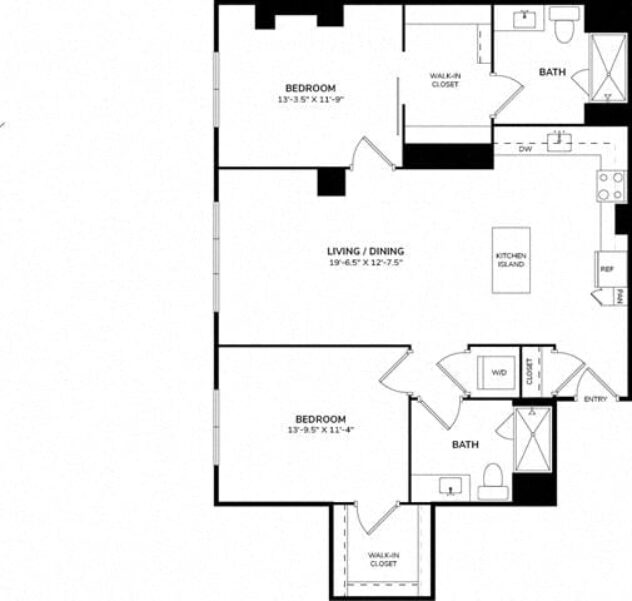 Rendering of the B10 floor plan with 2 bedroom[s] and 2 bathroom[s] at The Marston by Windsor