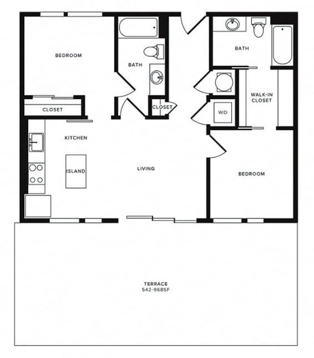 Rendering of the B13 floor plan with 2 bedroom[s] and 2 bathroom[s] at Morningside Atlanta by Windsor