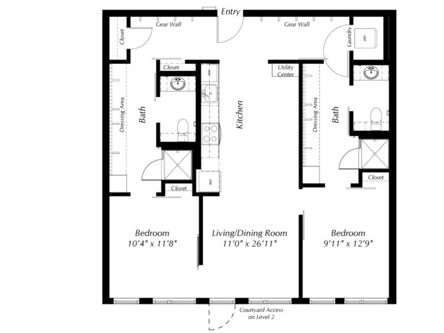 Rendering of the B1V-1111-16-and-17 floor plan with 2 bedroom[s] and 2 bathroom[s] at Windsor Ballard