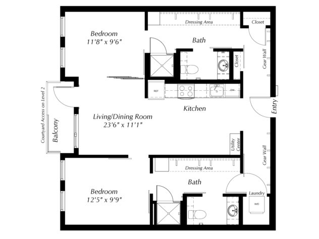 Rendering of the B1V-40s-and-38s floor plan with 2 bedroom[s] and 2 bathroom[s] at Windsor Ballard