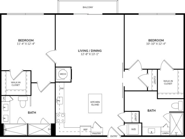 Rendering of the B2 floor plan with 2 bedroom[s] and 2 bathroom[s] at Windsor at Pembroke Gardens