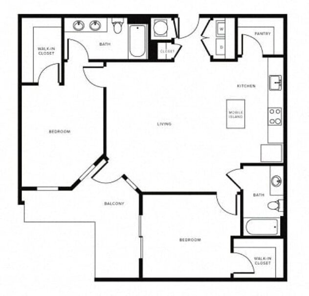 Rendering of the B2 floor plan with 2 bedroom[s] and 2 bathroom[s] at Morningside Atlanta by Windsor