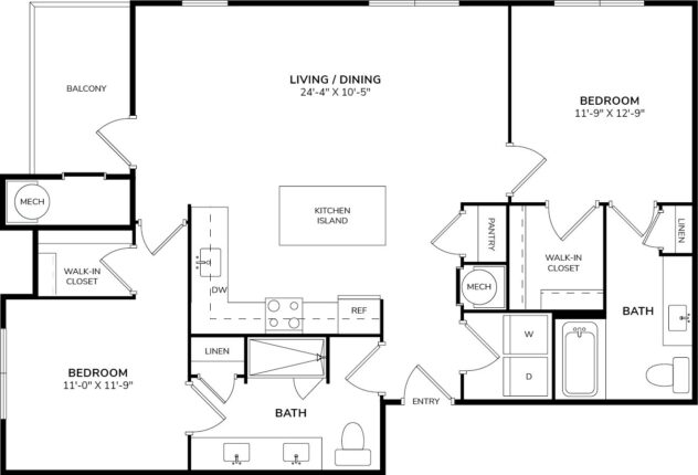 Rendering of the B3 floor plan with 2 bedroom[s] and 2 bathroom[s] at Windsor Republic Place