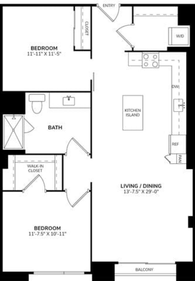 Rendering of the B4 floor plan with 2 bedroom[s] and 1 bathroom[s] at The Marston by Windsor