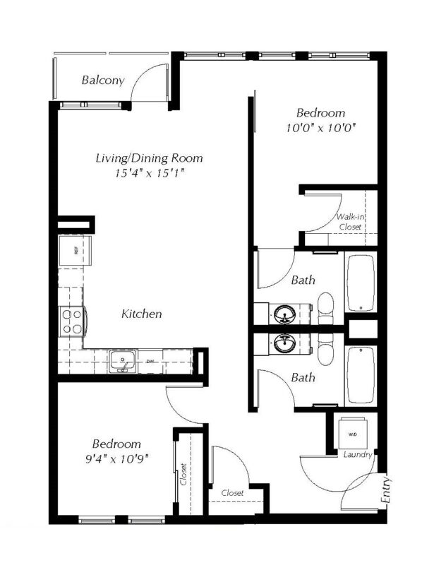 Rendering of the B4 floor plan with 2 bedroom[s] and 2 bathroom[s] at Windsor Ballard