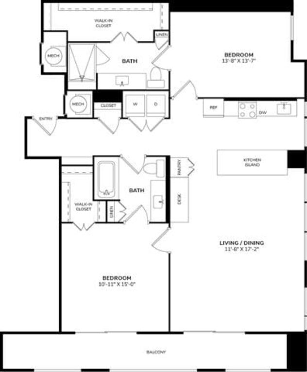 Rendering of the B5 floor plan with 2 bedroom[s] and 2 bathroom[s] at The Jordan by Windsor