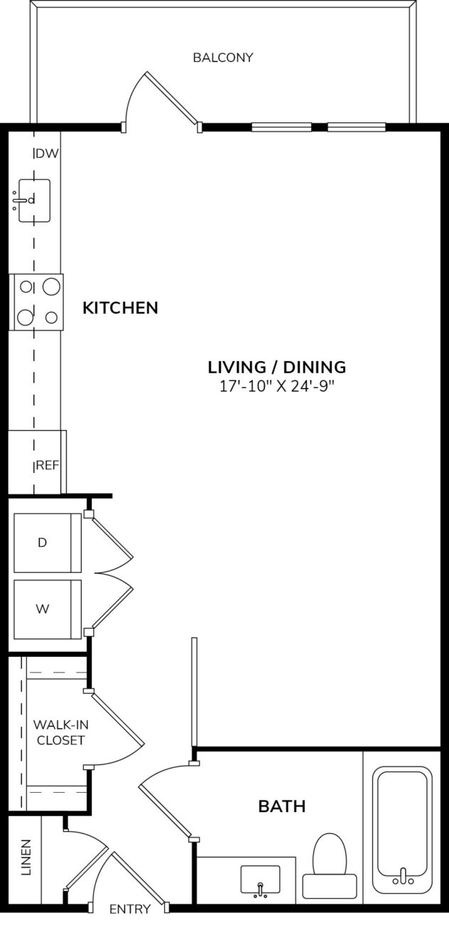 Rendering of the S2 floor plan with a Studio bedroom and 1 bathroom[s] at Windsor West Lemmon