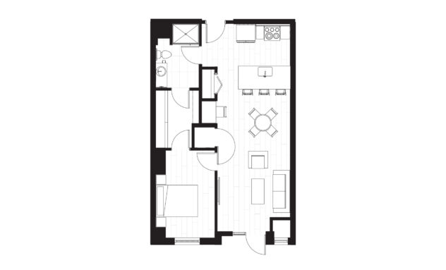 Rendering of the A5 floor plan with 1 bedroom[s] and 1 bathroom[s] at Windsor 3000 Huron